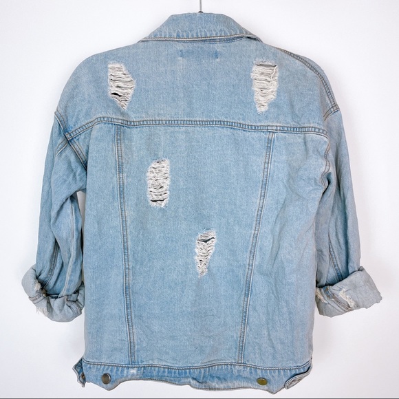 FOREVER 21 Retro Distressed Blue Denim Faux Pearls Jean Jacket S - Picture 7 of 10